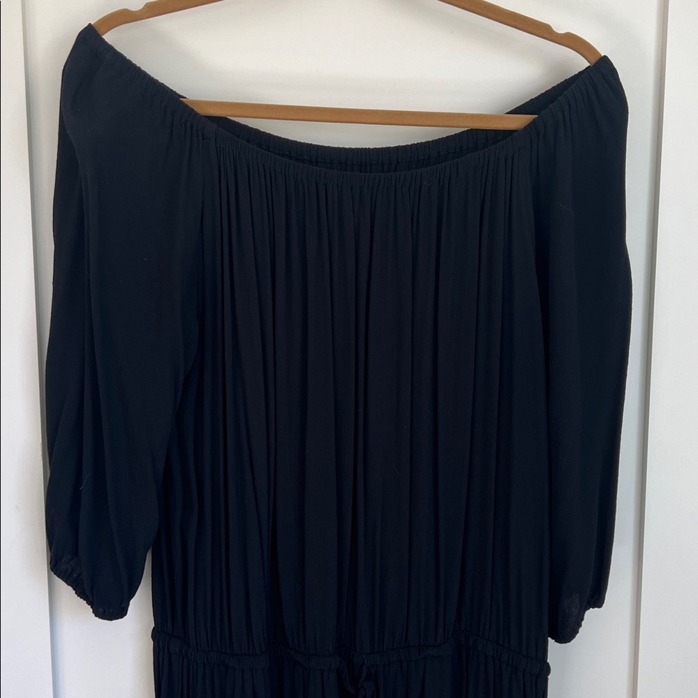 🕶️Who What Wear Black 3/4 Sleeve Off Shoulder Scoop Dress XL Milkmaid Peasant - Picture 2 of 4